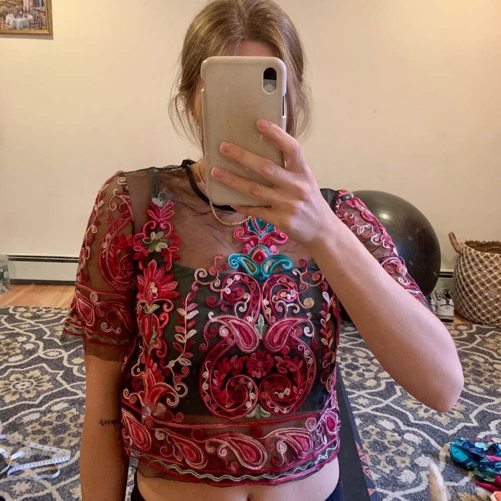 Cropped Mesh Floral Top 🌸 SHEIN